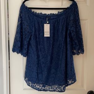 Off shoulder blue laced top